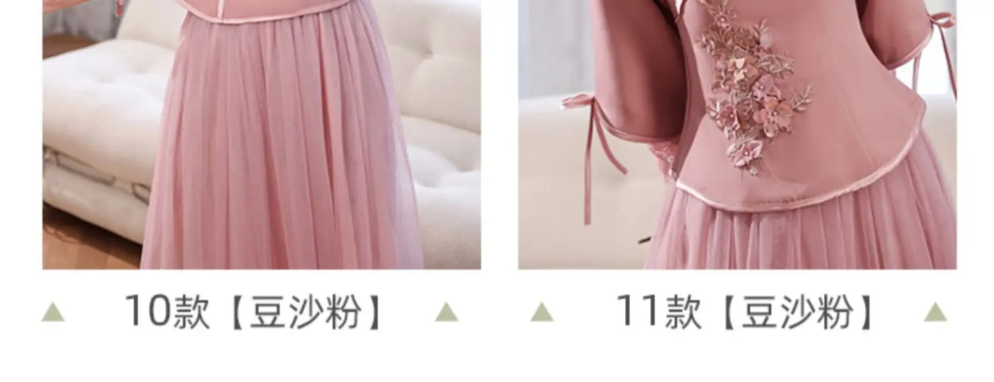 Chinese Wedding Dresses Qipao Traditional Bridesmaid Elegant Khaki Pink Cheongsam Modern Three Quarter Sleeves Outfits for Girls - Seprincess