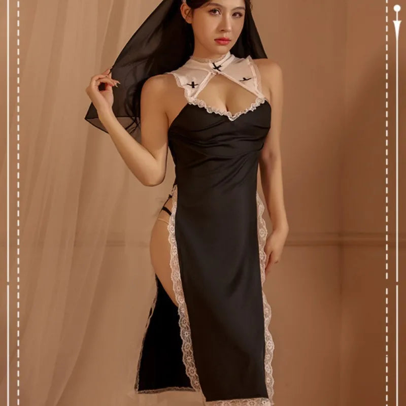 Erotic lingerie Repairing women's long dresses with slit lace mesh Fantasy clothing underwear women men baby sex lolita costumes - Seprincess