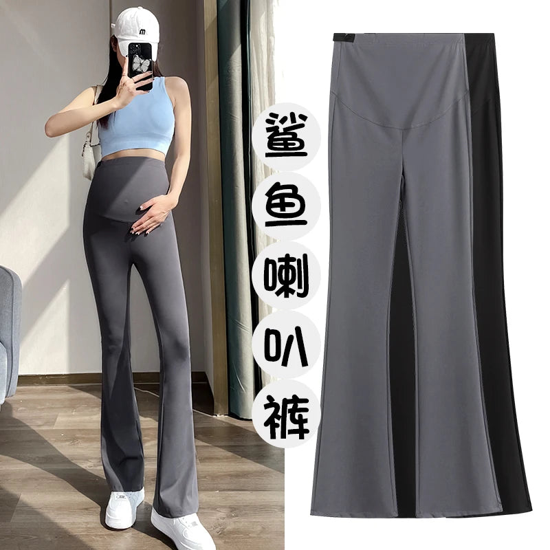 Boot Cut Nylon Legging for Maternity Spring Summer Adjustable Elastic Waist Pants for Pregnant Women Hot Slim Fit Pregnancy Wear