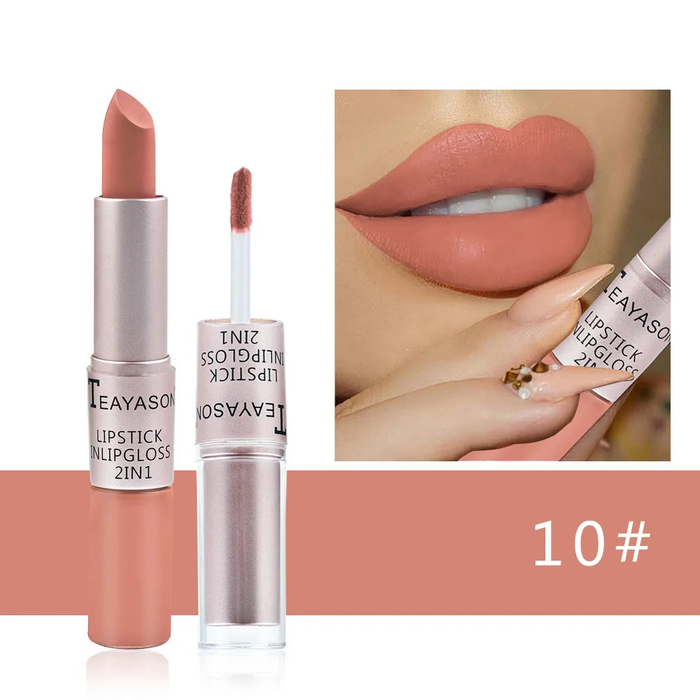 1PC Pink Lipstick Sexy Lip Gloss 2 In 1 Lip Tint Waterproof Long -Lasting Moisture Red Lip Matte Lipstick Make-Up For Women