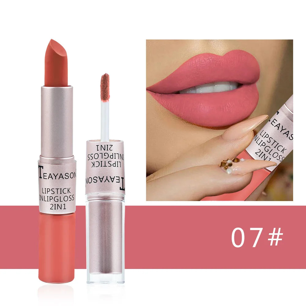 1PC Pink Lipstick Sexy Lip Gloss 2 In 1 Lip Tint Waterproof Long -Lasting Moisture Red Lip Matte Lipstick Make-Up For Women