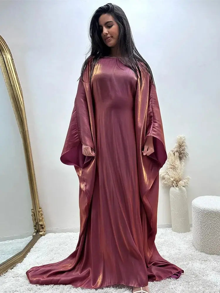 Ramadan Summer Batwing Sleeve Satin Butterfly Abaya Islam Muslim Maxi Dress Kebaya Women Kaftan Robe Musulmane Femme Vestidos - Seprincess