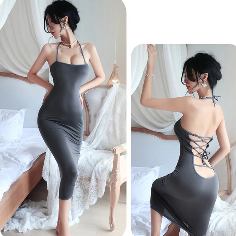 Sexy Dress Hanging neck backless strap suspender buttocks wrapped long skirt Woman clothes Evening dresses cheap clothes xxx - Seprincess