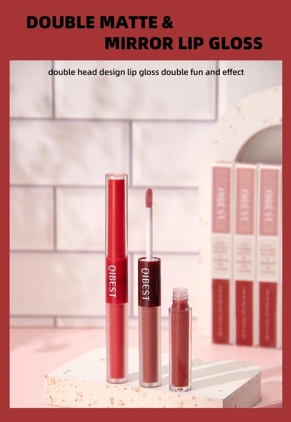 QIBEST 2023 New Double Head Matte Velvet Liquid Lipstick Waterproof Double End Mirror Lip Glaze Moisture Lip Makeup 2 In 1 Stick - Seprincess