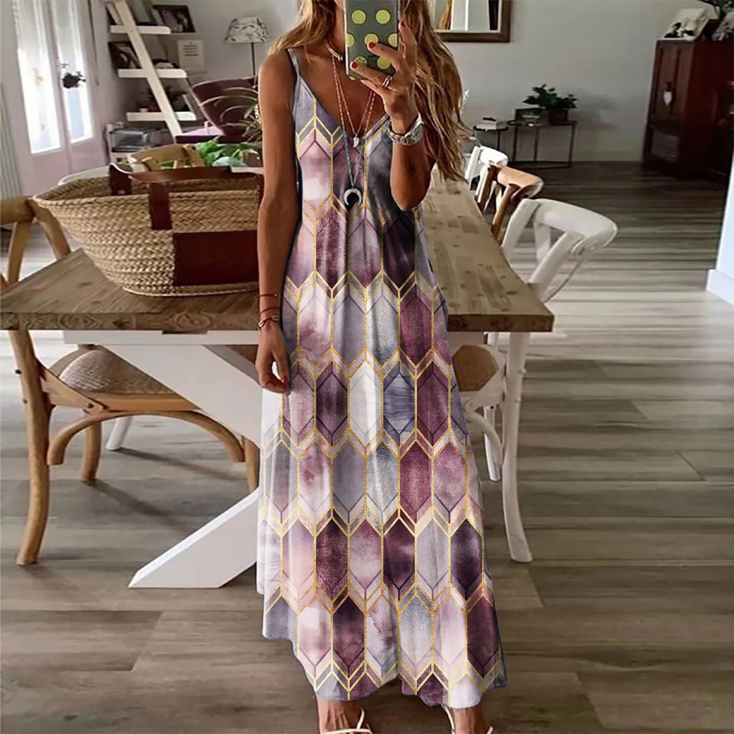 2024Women's Summer Casual Printed Camisole Vest Dress Long Dress - Seprincess