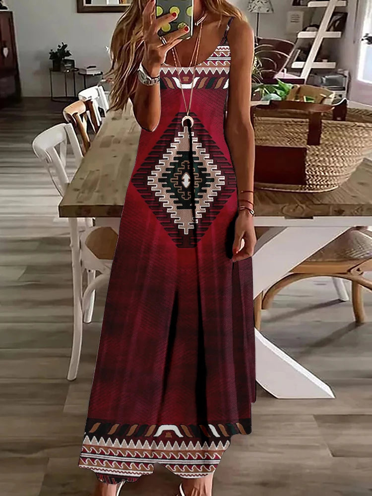 Summer Casual Everyday Women's Halter Dress Vintage Ethnic Print Dress Street Fashion Sleeveless Dress Holiday Party Long Dress - Seprincess