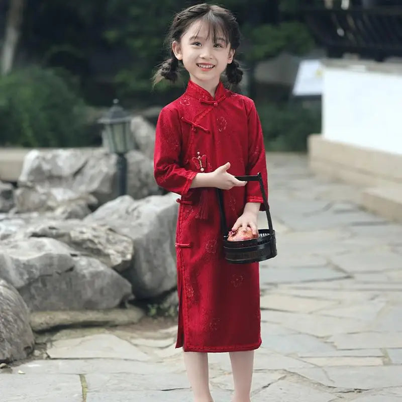 Children's Hanfu Cheongsam 2023 Autumn Winter New Retro Princess Dress Chinese Traditional Qipao Baby Girl Qipao Dress Kids - Seprincess