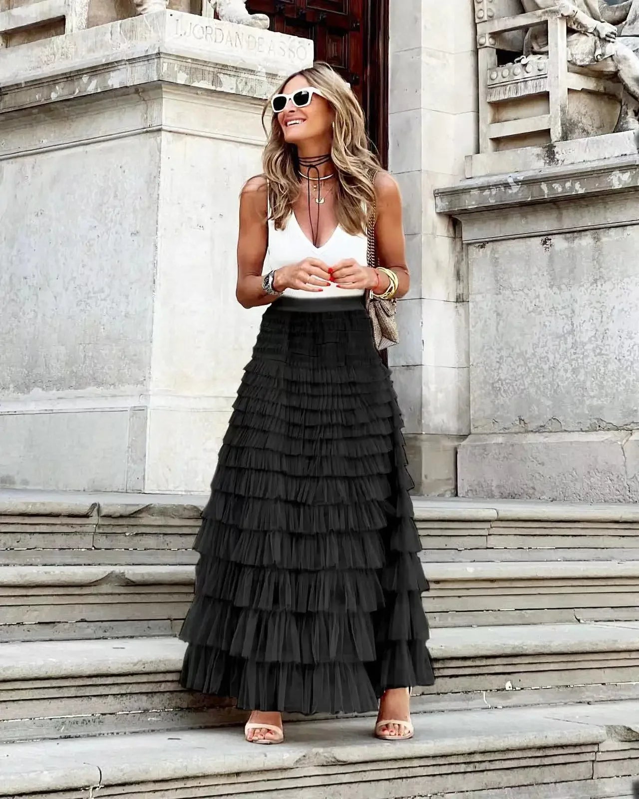 2024 New Casual Womens Solid Ball Gown Long Skirt Tulle High Waist Pleated Elegant Ladies Wild Mesh Dating Maxi Skirts Drop - Seprincess