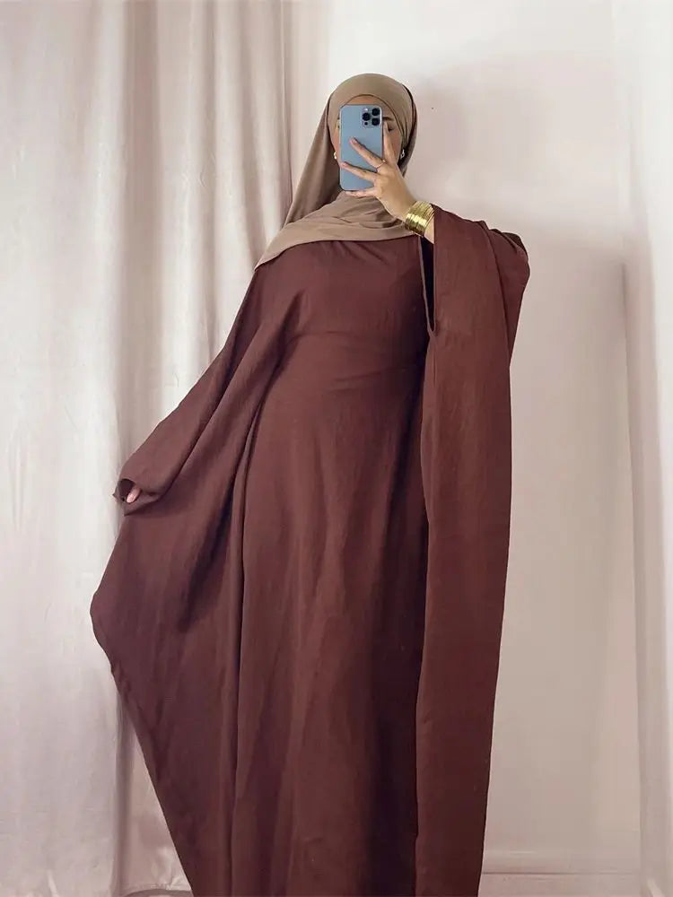 Summer Soft Crepe Like Linen Khimar Butterfly Batwing Abaya Dubai Luxury 2024 Islam Muslim Kaftan Modest Dress For Women Kebaya - Seprincess