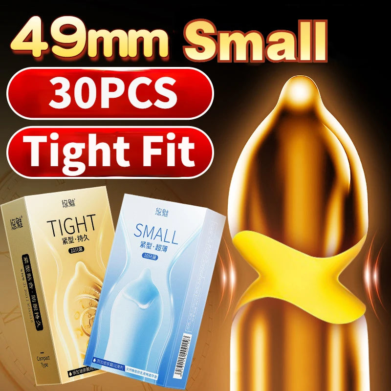 49mm Tight Fit Condoms for Man 30pcs Small Size Ultrathin Penis Sleeve Anti-fall Off Condom Adult Couple Sex Toy Product Sexshop - Seprincess