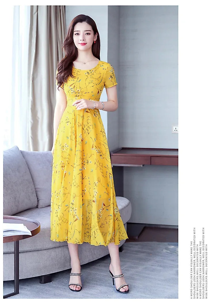 Elegant Long Dress Slimming Medium-length Slim Fit Women's Summer Fashion 2023 New Style Flower Print Outerwear - Seprincess