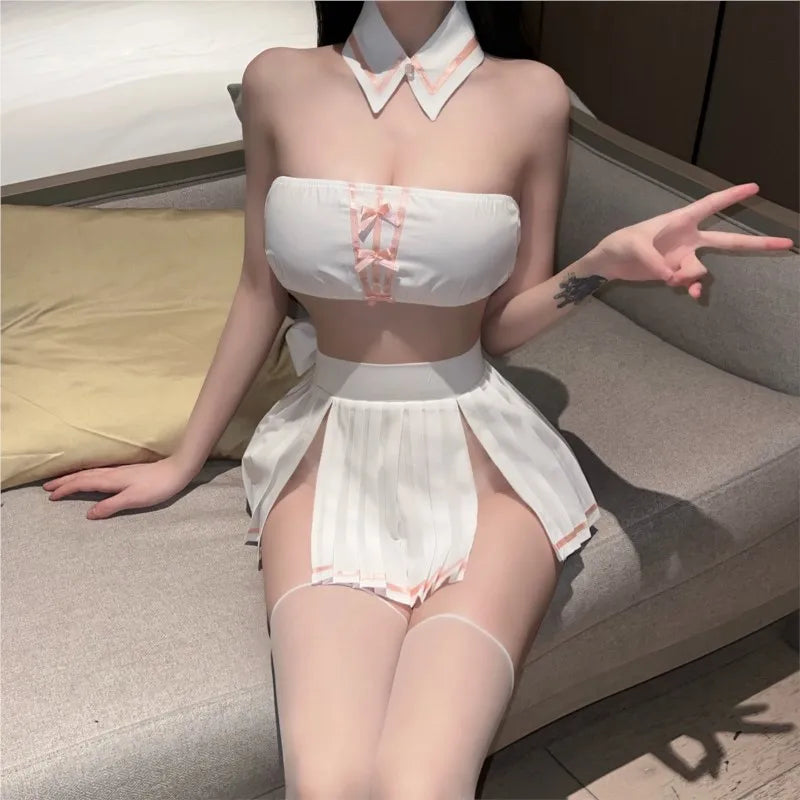 Erotic lingerie Campus uniform seduces JK Japanese style chest hugging short skirt baby sex underwear women men Fantasy clothing - Seprincess