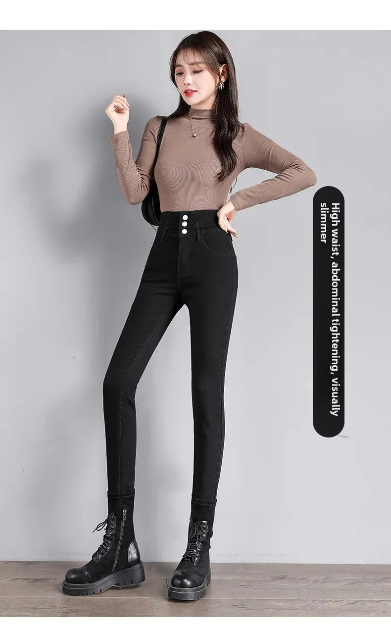 High-Waisted Jeans Women's New Slimming Stretchy Black Cropped Pants Tightening Your Silhouette Smoothing Out Your Waistline