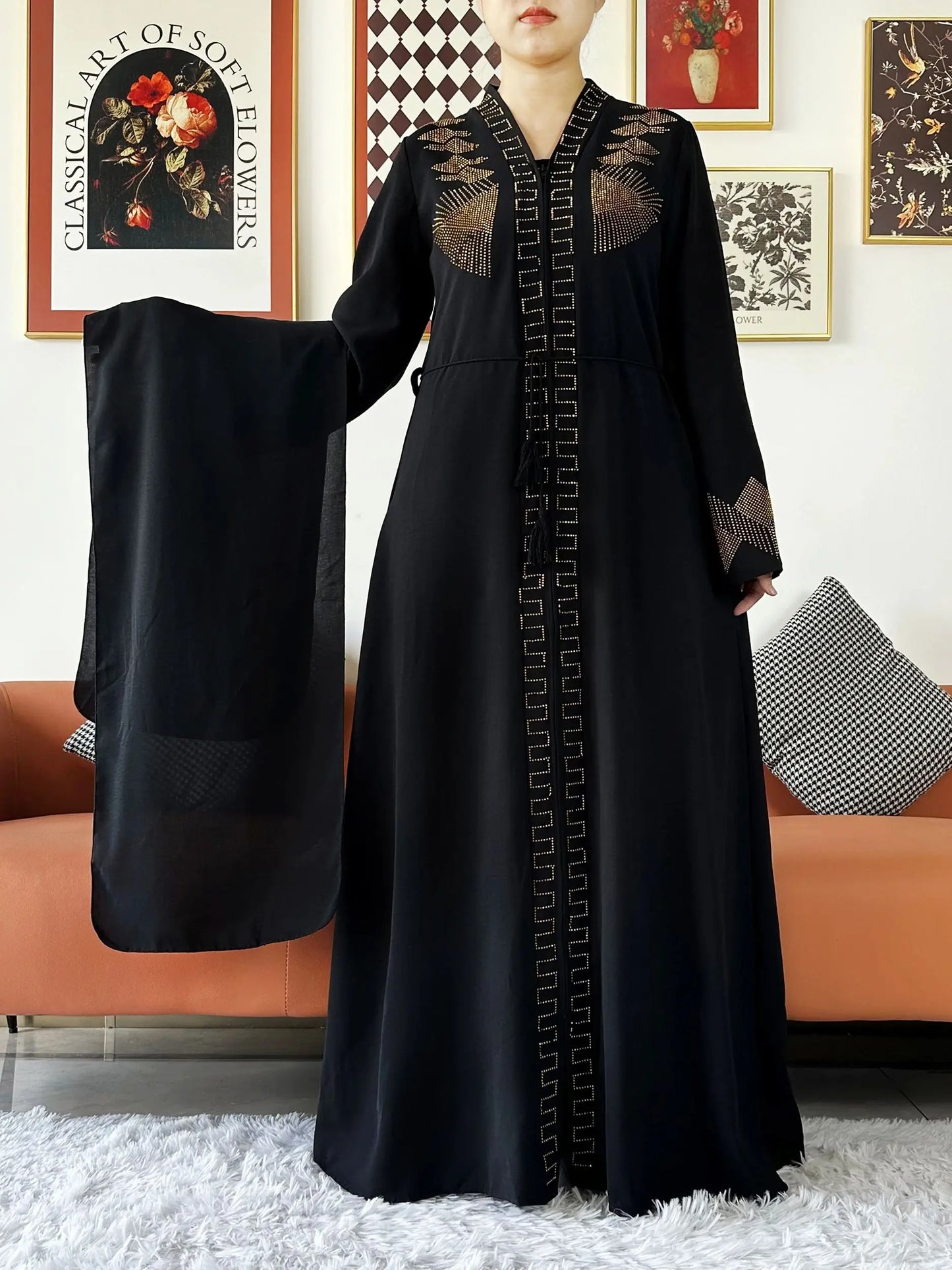 New Women Elegant Dress Chiffon Open Abaya with Zipper Muslim Women Dress Islamic Clothing Cardigan Abaya Women Muslim Dress - Seprincess