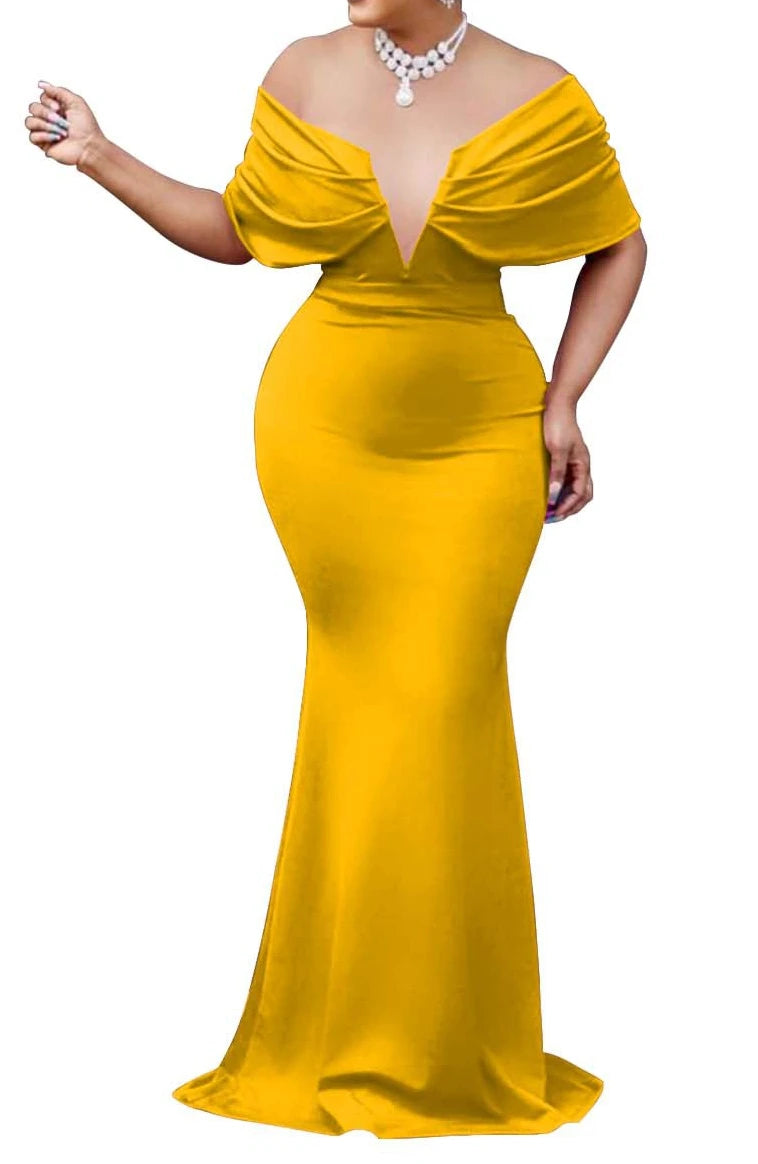 Women V-neck Off The Shoulder Elegant Party Dresses Woman Sleeveless Bodycon Maxi Dress Evening Vestidos Sexy Long Dresses HW198