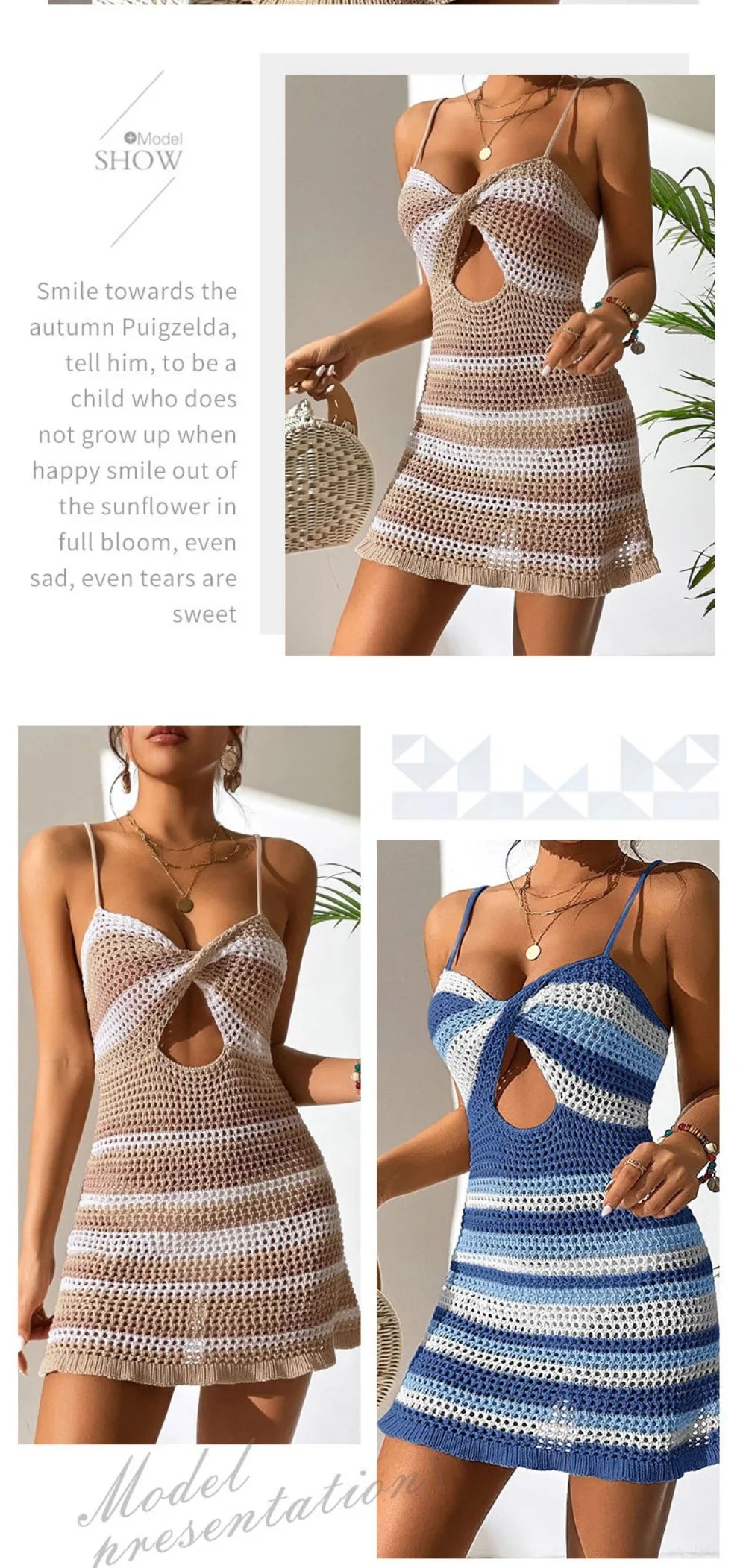 FLARORA Summer Beach Halter Knitted Mini Dress Woman Hollow Out Stripe Backless Dresses Holiday Party Sexy Bodycon Vestidos New - Seprincess