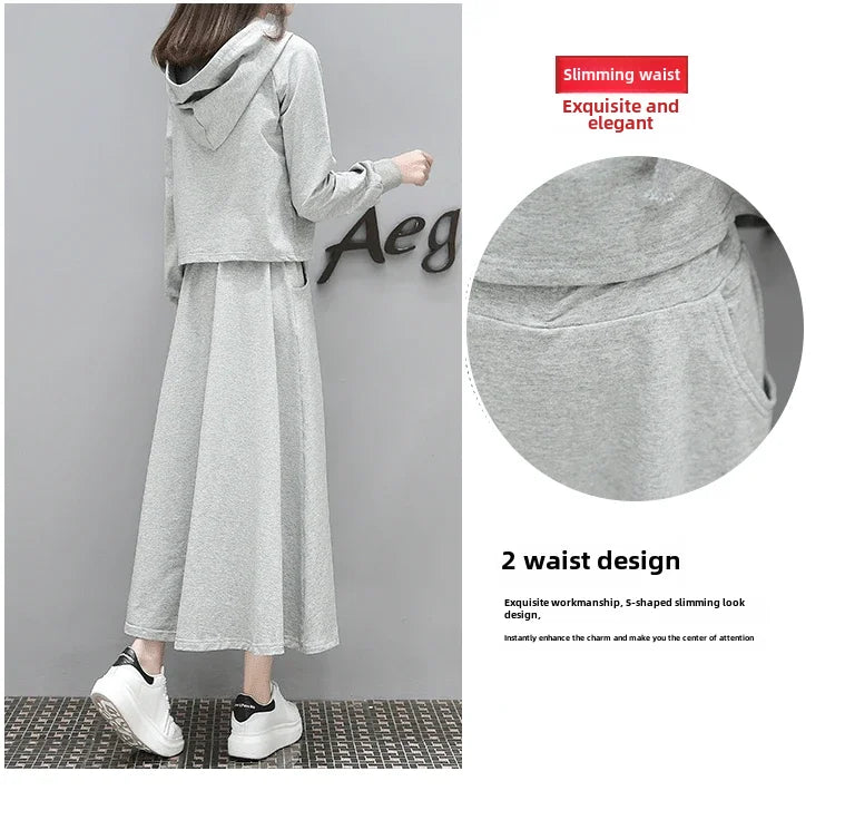 Women's Spring Autumn 2023 New Style Slimming Sweatshirt Dress Two-piece Suit Age-reducing Belly-covering Clothing - Seprincess