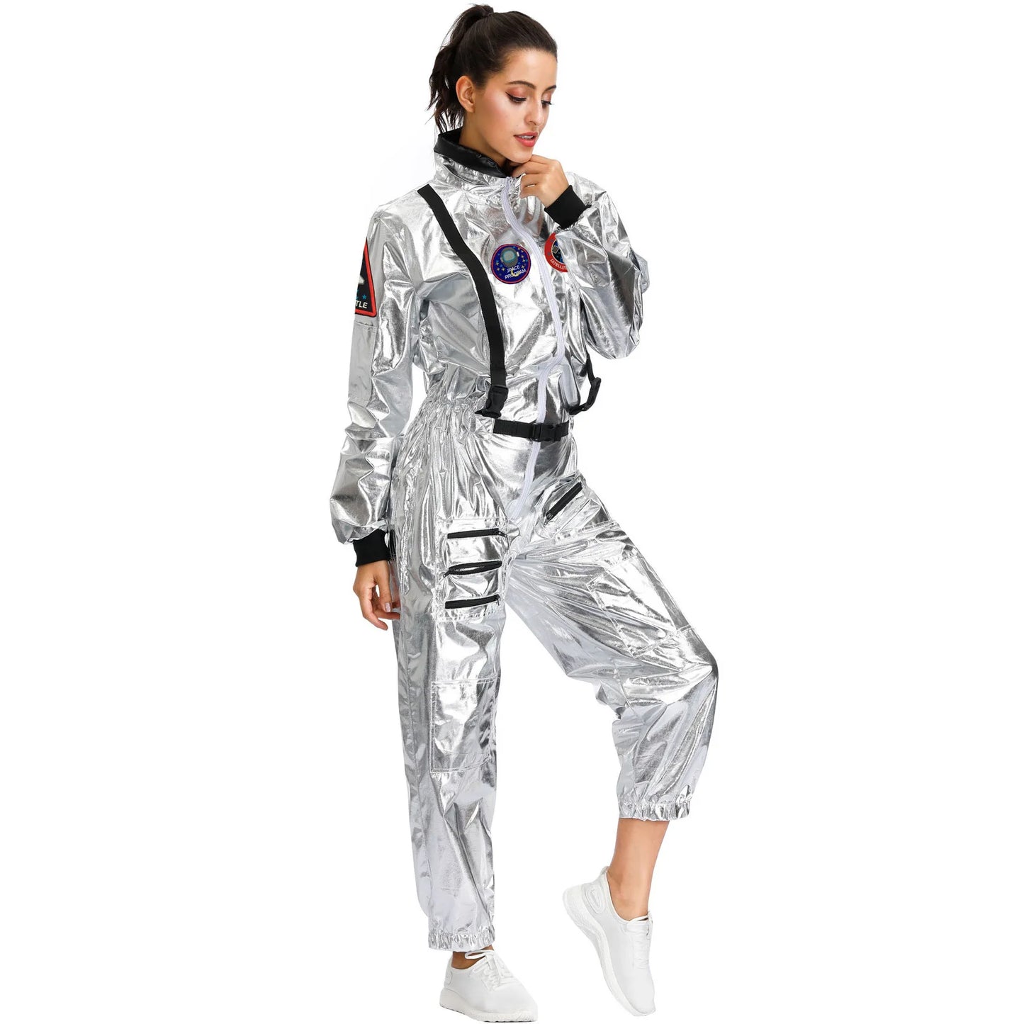 Halloween Christmas Silver Spaceman Men Women Space Suit Adult Children Astronaut Costume Family Party Dress Up Birthday Gift - Seprincess