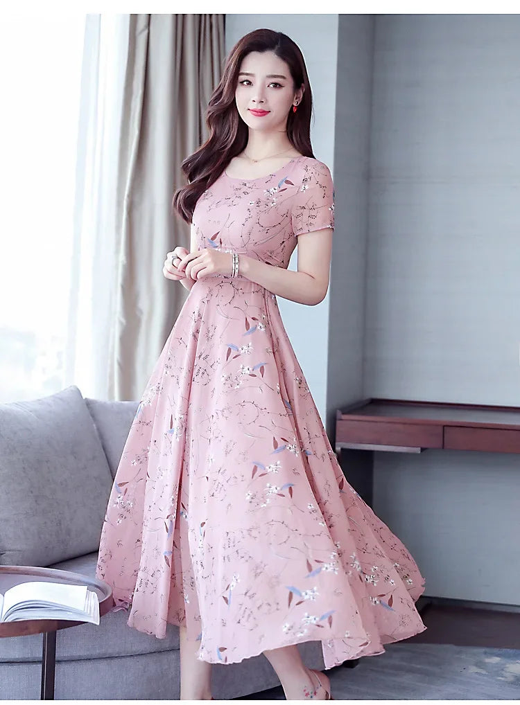 Elegant Long Dress Slimming Medium-length Slim Fit Women's Summer Fashion 2023 New Style Flower Print Outerwear - Seprincess