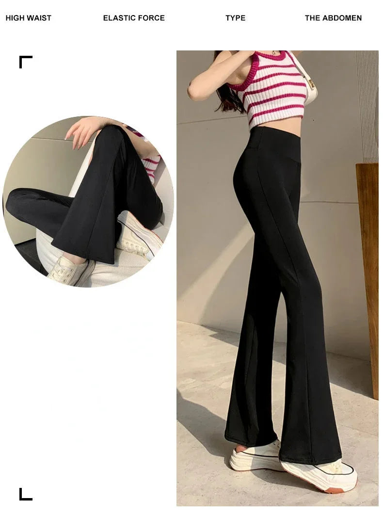 Women High Waist Slim Flared Pants Solid Sexy Leggings High Elastic Hip Liftting Pants Outdoor Trainning Fashion Yoga Tights