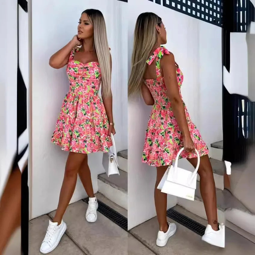 Women Summer Dress Sexy Strapless Bow Tie Vacation Boho Beach Short Sweet Dresses Vestidos Backless Elegant Dresses ワンピース　レディース - Seprincess