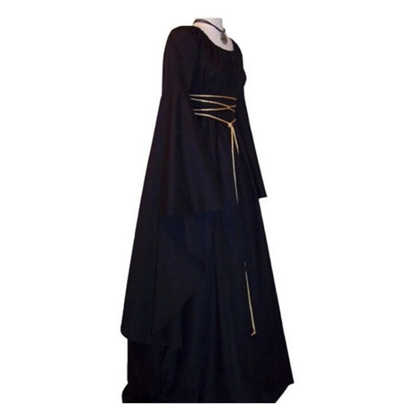 Vintage Gothic Style Black Maxi Dresses For Women Slim Fit Long Flare Sleeve Medieval Long Dresses Female Halloween Costumes - Seprincess