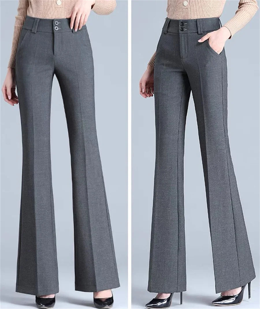 High Waist Ol Flare Suits Pants Korea Casual Strecth Office Ankle-length Pantalones Slim Women Elegant Broek Boot Cut Spodnie