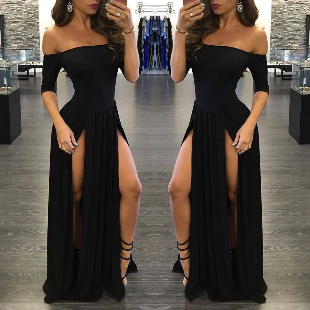 Women Sexy Dress Elegant Black Sleeveless One Neck Sexy Dress For Female Club Party Backless Skinny Front Split Dress Vestidos - Seprincess