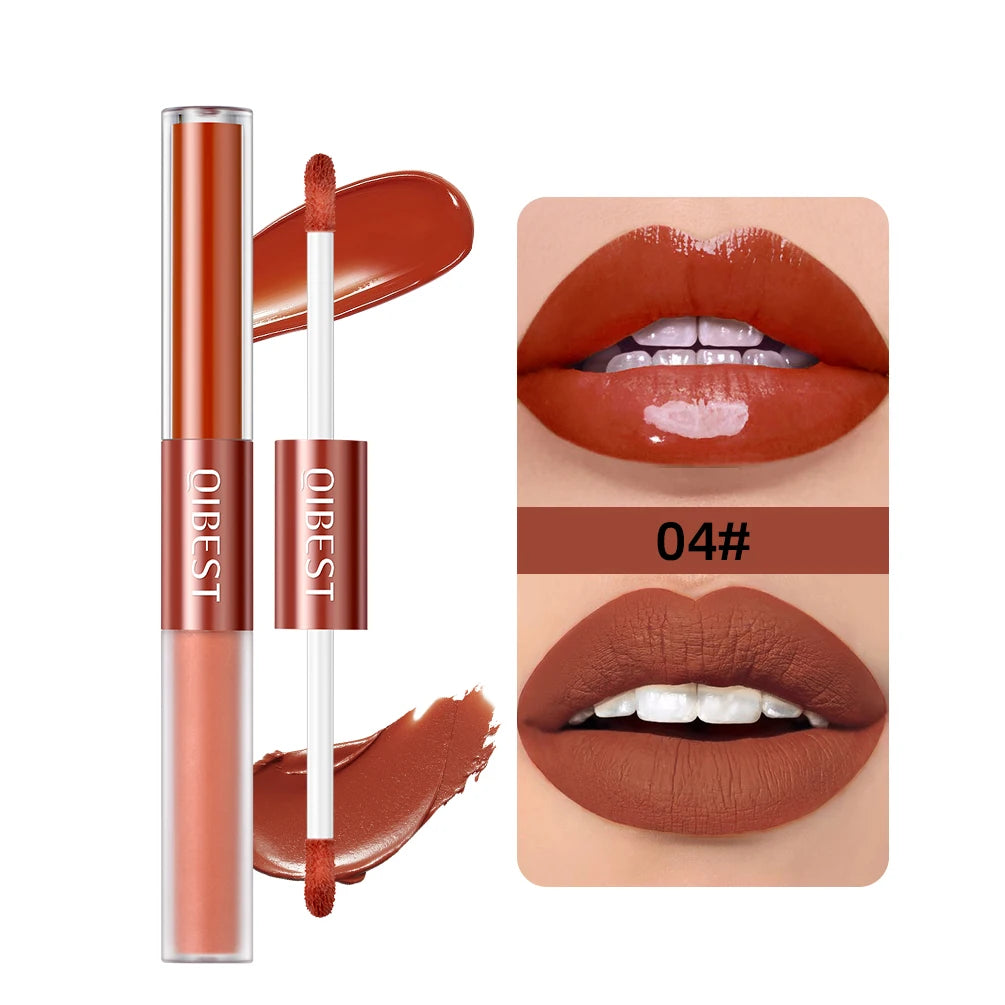 QIBEST 2023 New Double Head Matte Velvet Liquid Lipstick Waterproof Double End Mirror Lip Glaze Moisture Lip Makeup 2 In 1 Stick - Seprincess