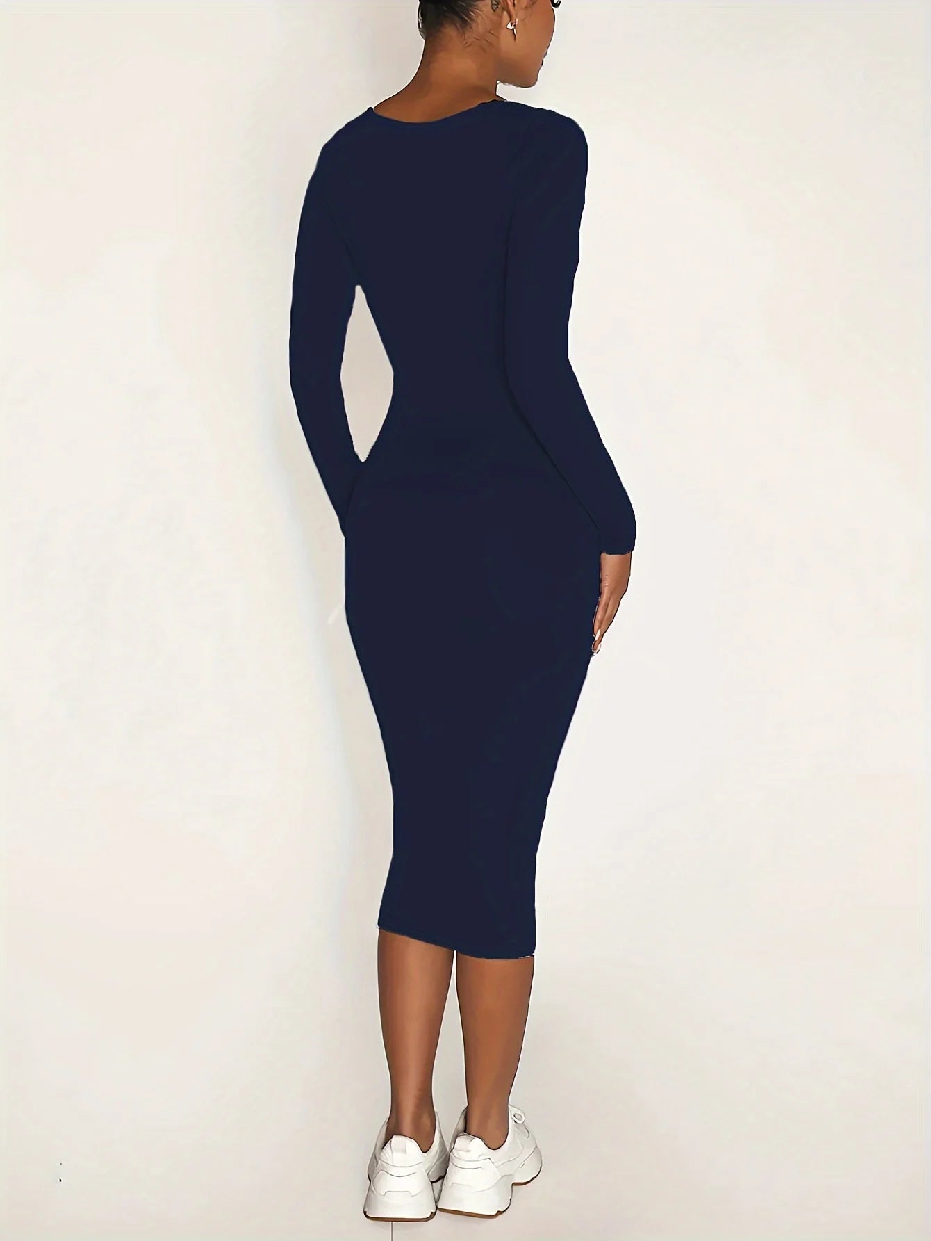 Womens Long Sleeve U-Neck Party Bodycon Midi Jumper Dress Stretch Winter Dresses - Seprincess