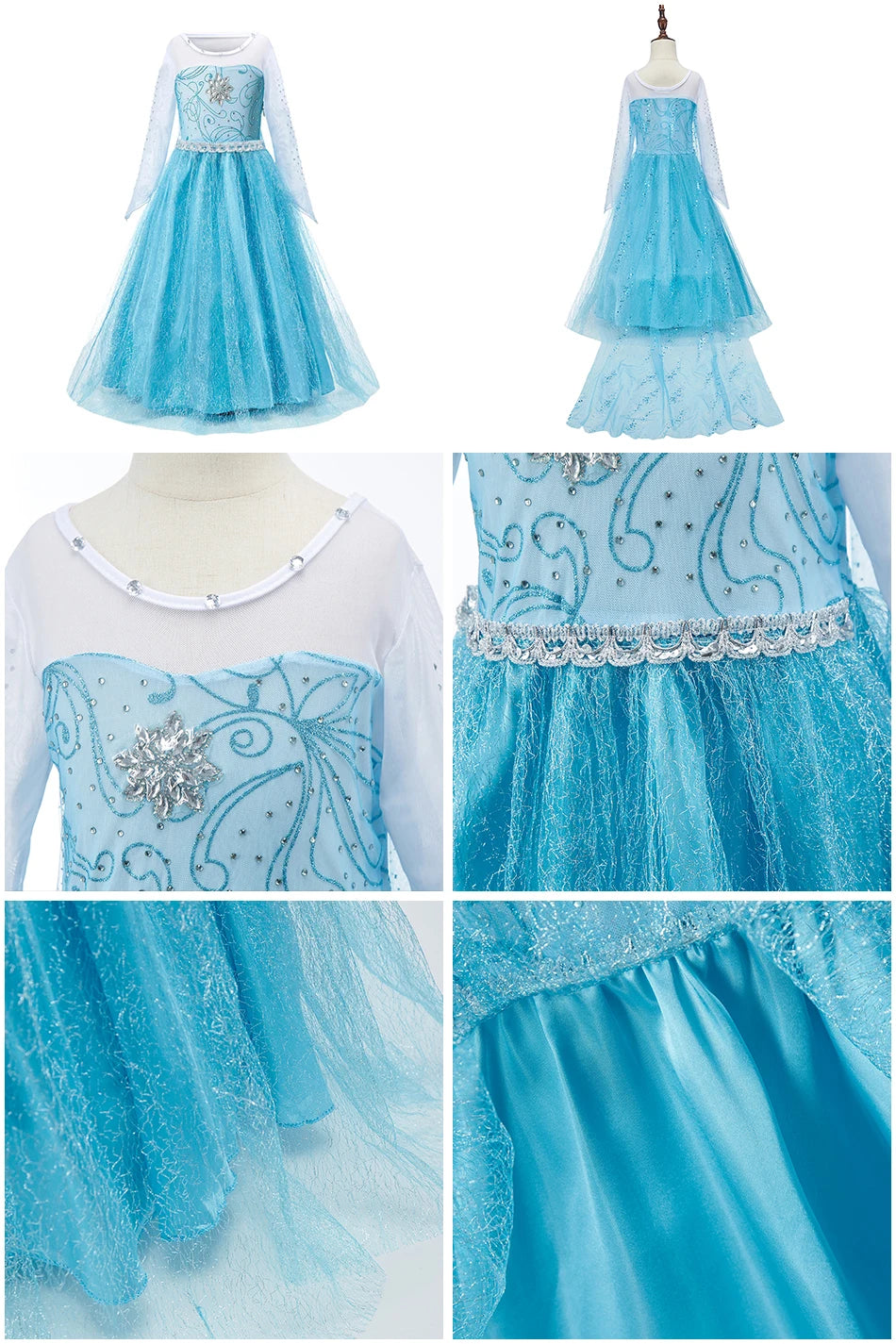 Children Elsa Gown Kids Snow Queen Dance Fancy Costume Girls Princess Halloween Long Sleeve Clothes Kids Party Cosplay Dresses - Seprincess