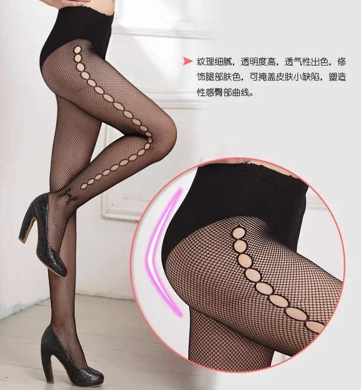 Sexy women seamless pantyhose net tight nylon print stocking fishnet mesh female hosiery love back vertical silk stockings PR09