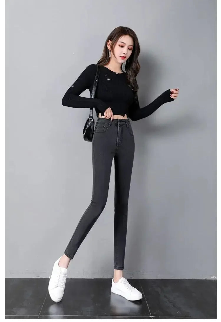 Woman Jeans Pants Black High Waist Autumn Stretch Skinny Tappered Pants Long Pants Pantalones Vaqueros Mujer