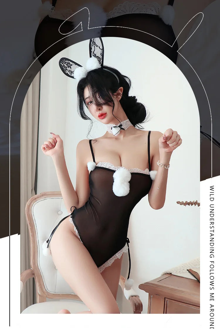 Erotic lingerie Rabbit Girl Uniform Temptation Tight Perspective Mesh Thin Style anal sexy costume woman suit for roller female - Seprincess