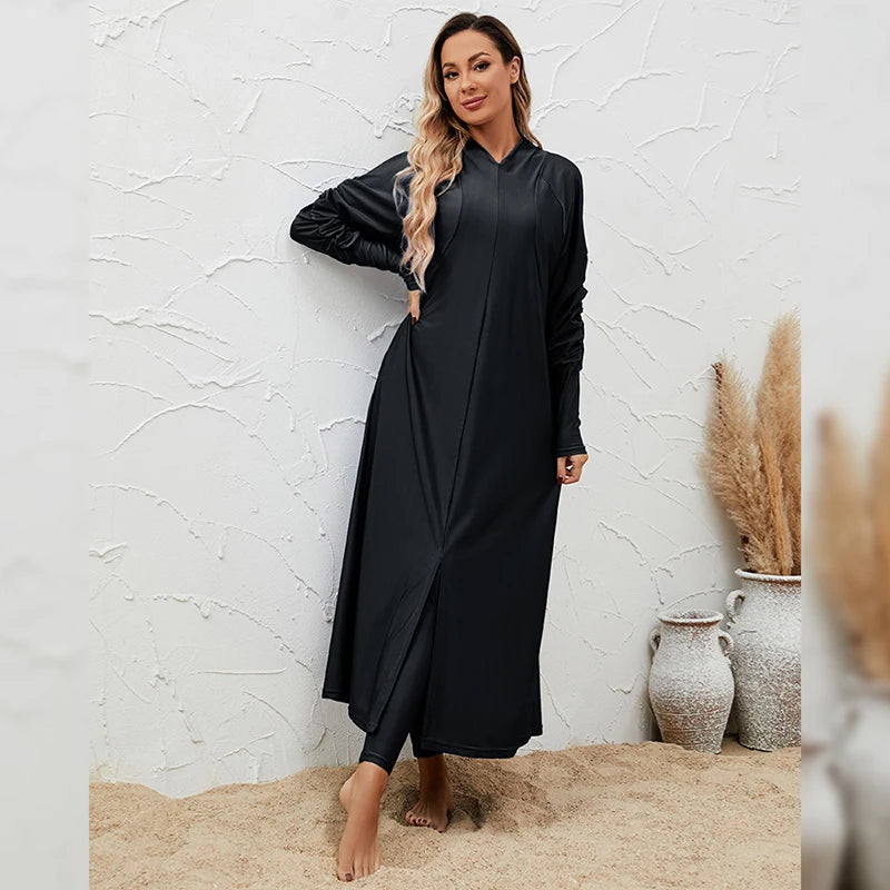 2024 Summer Dubai Abaya 3 Piece Set Black Burkini Muslim Mujer Modest Swimwear Women With Swim Cap Robe Femme Musulmane Clothing - Seprincess