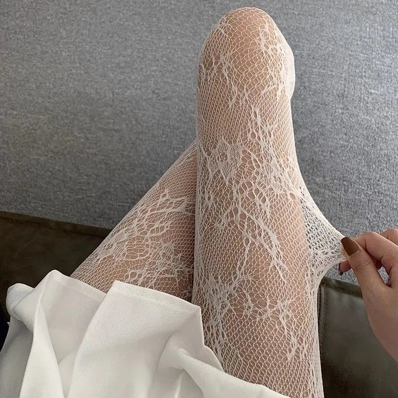 Sexy Hollowed Out Bottomed Pantyhose Classic Lolita Fishnet Lace Mesh Stockings Women Girls Gothic Punk Retro Spider Web Tights