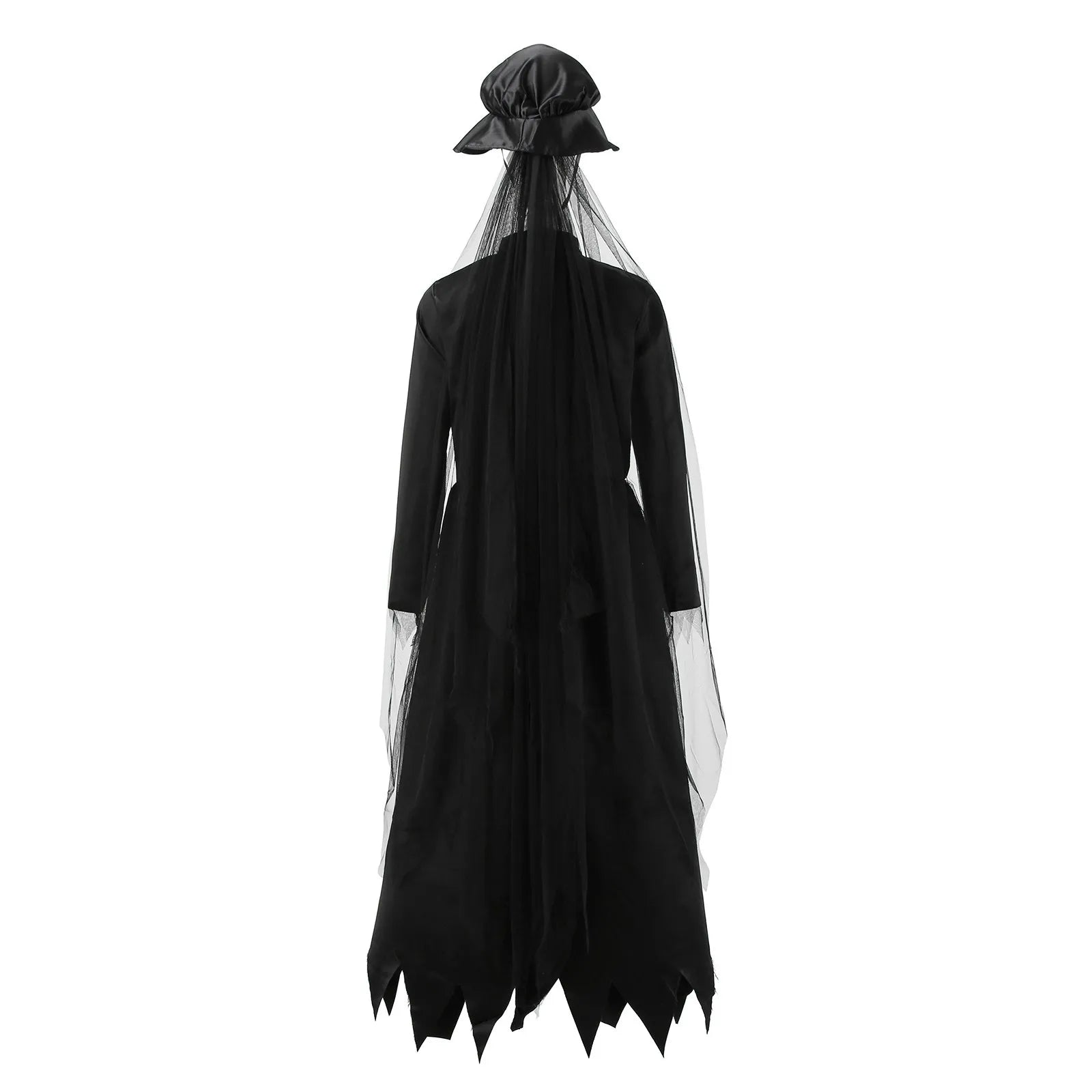 Scary 3 Piece Set Ghost Bride Irregular Maxi Dresses Halloween Party Zombie Vampire Witch Cosplay Costumes Horror Dress+Veil+Hat - Seprincess