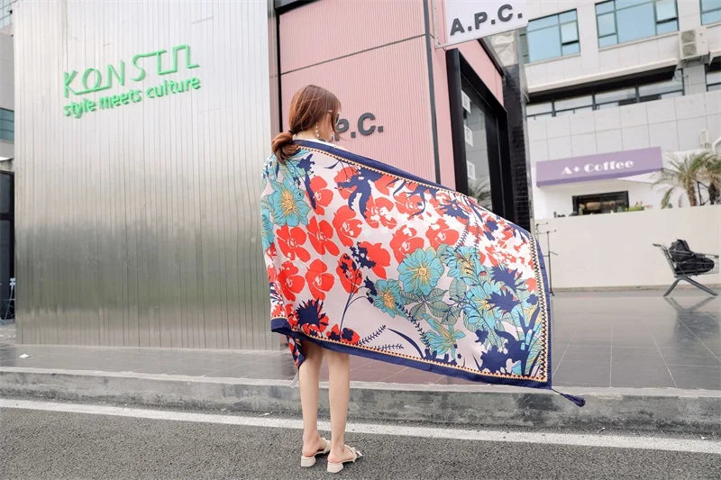 2018 New 90x180cm Twill cotton Pareo Beach Cover-Ups Women Large Beach Dress Bikini Bathing Swimwear Cover Up Sarong Wrap Scarf - Seprincess