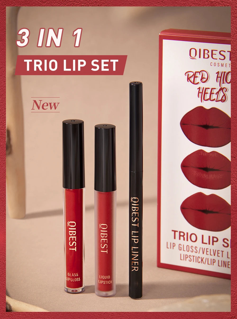 New 3pcs/set Liquid Lipstick+Lip Liner Long Lasting Cosmetic Black Brown Purple Red Matte Lip Gloss Nude Lip Tint Stain Makeup - Seprincess