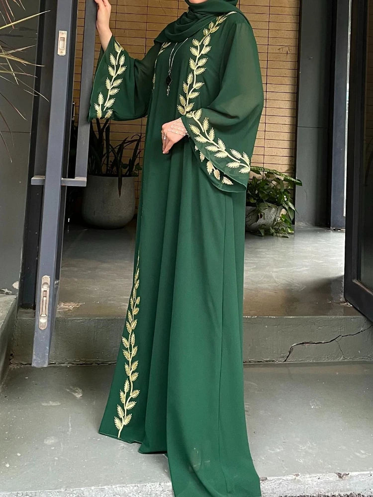 Eid Muslim Abaya for Women Embroidery Dress with Scarf 2 Piece Set Dubai Arab Long Robe Morocco Abayas Kaftan Headscarf Gorgeous - Seprincess