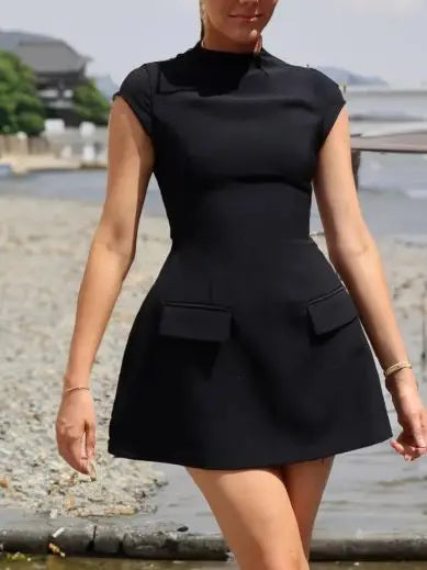 Casual Pretty Sleeveless Slim Mini Dress Women 2024 Summer Sexy O Neck High Waist Black Short Dresses Elegant - Seprincess