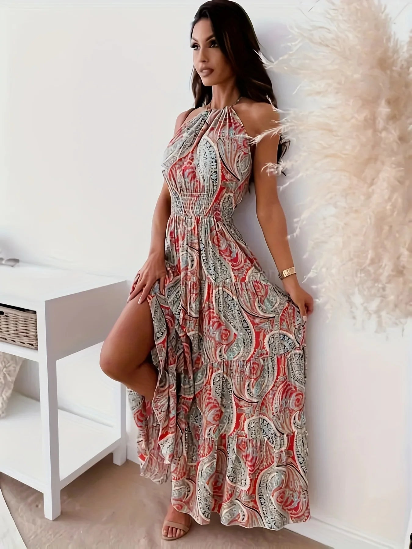 Contrast Color Female Dresses Elegant Loose Summer 2024 Beach Women’s Long Dress High Waist Sleeveless New Fashion Midi Length - Seprincess