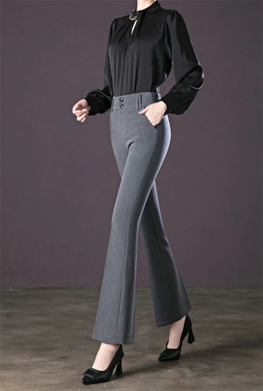 High Waist Ol Flare Suits Pants Korea Casual Strecth Office Ankle-length Pantalones Slim Women Elegant Broek Boot Cut Spodnie