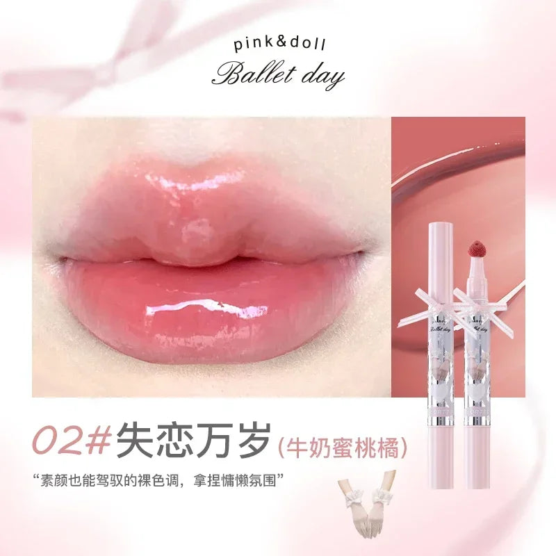 FLORTTE Little Bow Collection Film-forming Lipgloss Non-Stick Lip Glaze Liquid Lipstick Lip Plumper Natural Gloss Finish