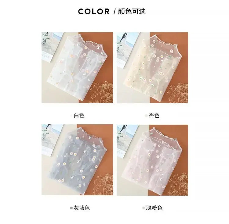 Sun Protection Mesh Outerwear Little Daisy Lace Bottoming Shirt Inner Wear Summer Thin Long Sleeves T-shirt Bandage Dress Top - Seprincess