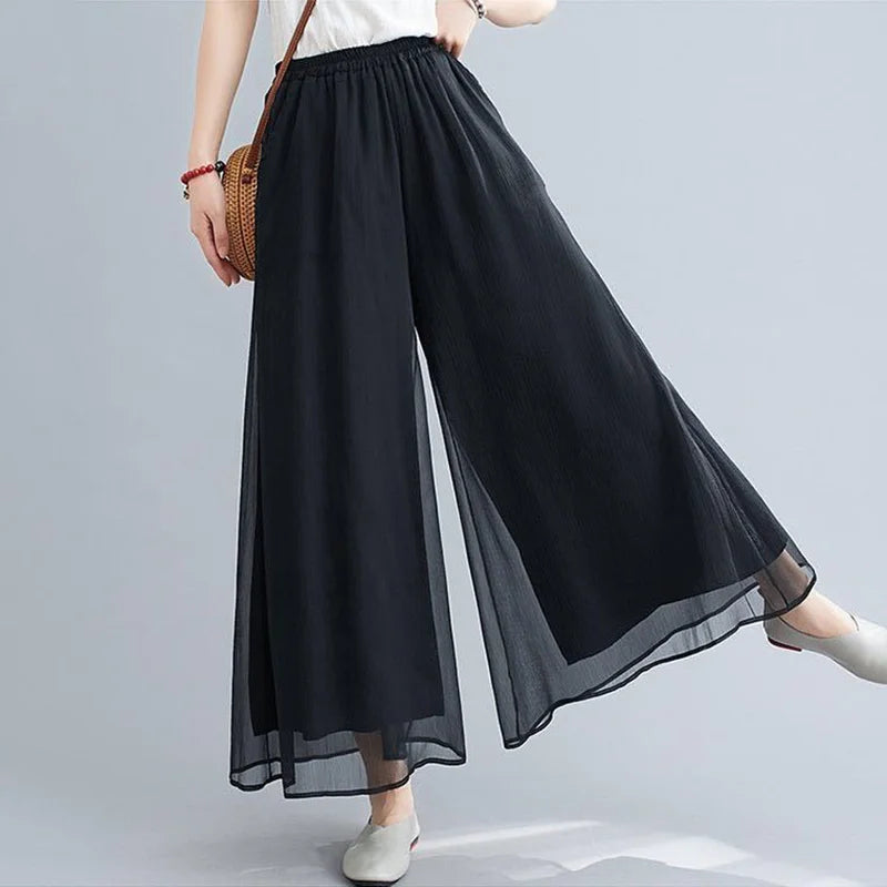 Women Chinese Classical Dance Clothing Female Elegant Trousers Practiice Clothes Modern Elastic Waist Ethnic Pants White Black - Seprincess