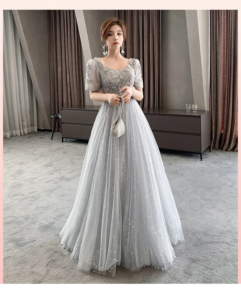 Bridesmaid Dress Temperament Lantern Sleeve Sequin Party Dress Fairy Stage Performance Dress Elegant Banquet Dress A-Long Dress