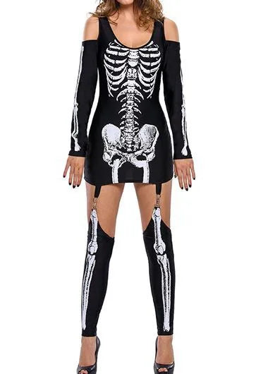 Witch Clothing Skeleton Zombie Ghost Cosplay Costumes Death Jumpsuit Halloween Dress Sexy Off Shoulder Dark Performance Costume - Seprincess