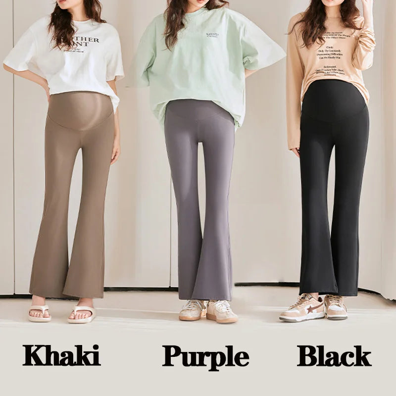 Solid Color Maternity Leggings Adjustable Waist Pregnant Slim Women Trousers Ankle-length Abdominal Flares Casual Pants