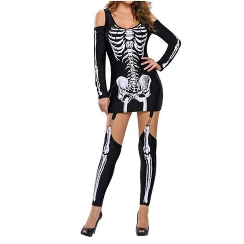 Witch Clothing Skeleton Zombie Ghost Cosplay Costumes Death Jumpsuit Halloween Dress Sexy Off Shoulder Dark Performance Costume - Seprincess